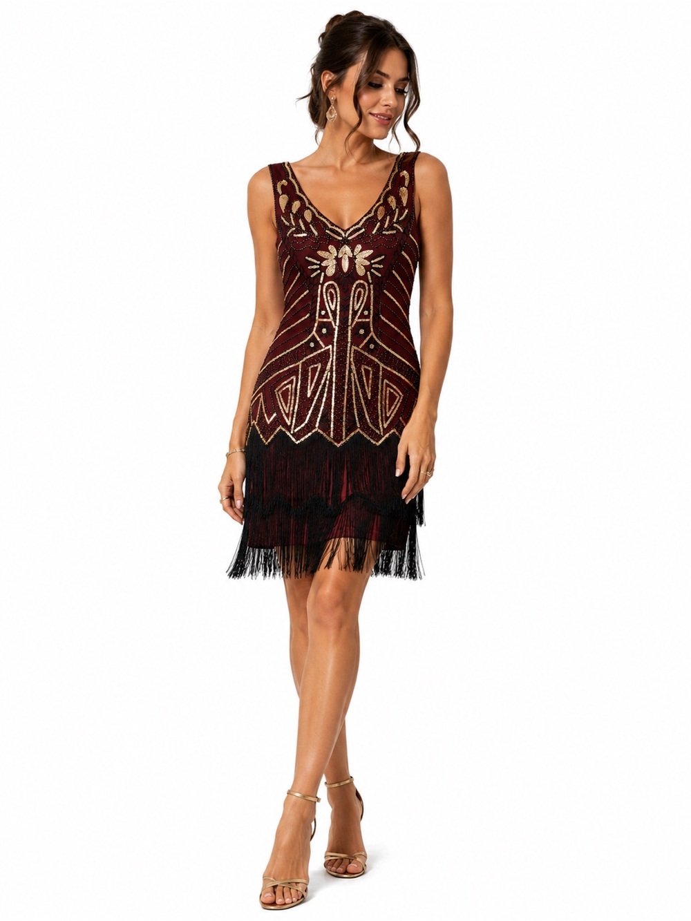 Babeyond Vintage-Inspired Burgundy Fringe Cocktail Dress Flapper Small